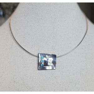 925 Sterling and Opal Necklace Signed Didae Modernist Hammered Design